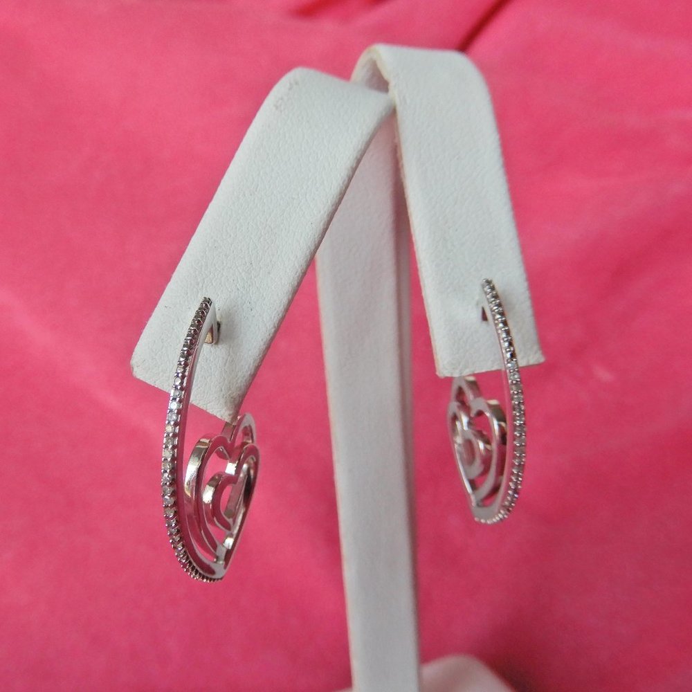 SUN 925 Sterling SILVER HEARTS DIAMONDS EARRINGS